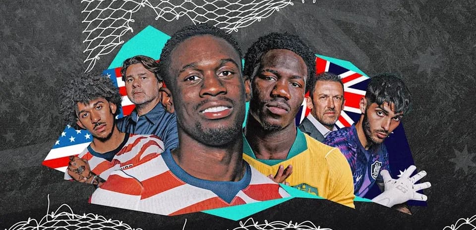 Jugadores de fútbol en un diseño gráfico colorido