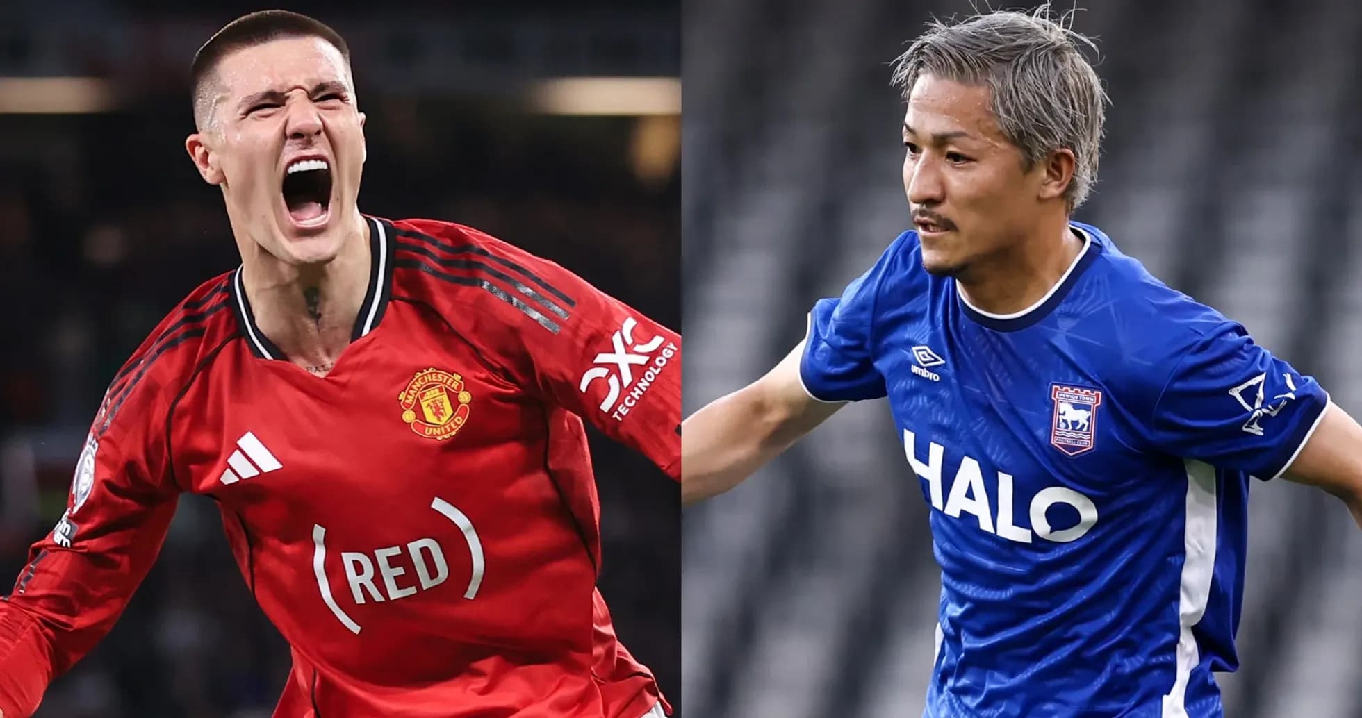 Jugadores de Manchester United e Ipswich en acción