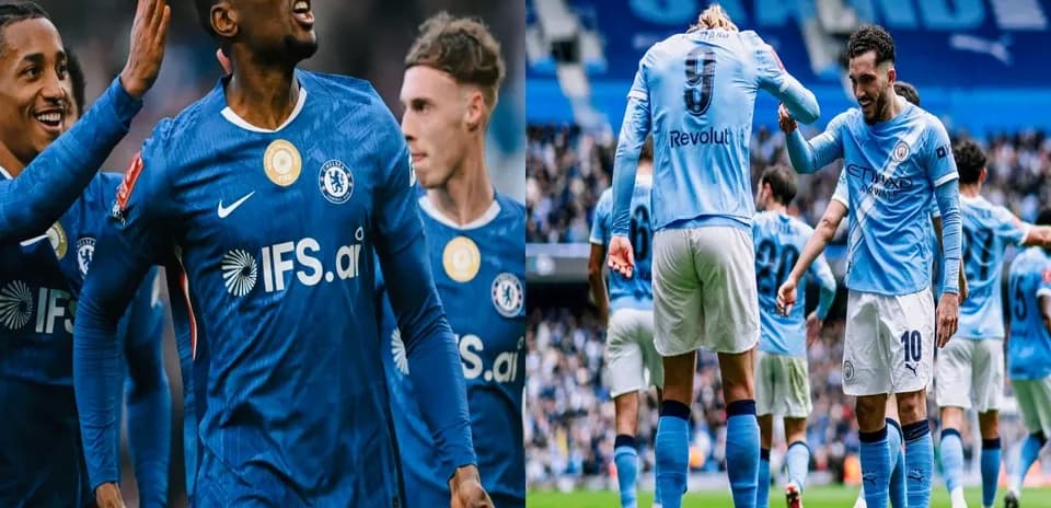 Jugadores de Chelsea y Manchester City en el partido