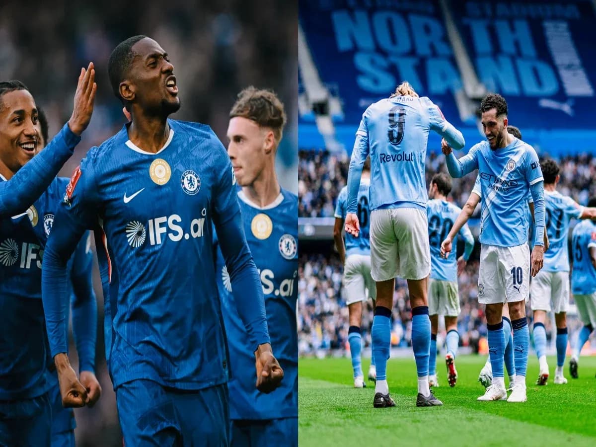 Jugadores de Chelsea y Manchester City en el partido