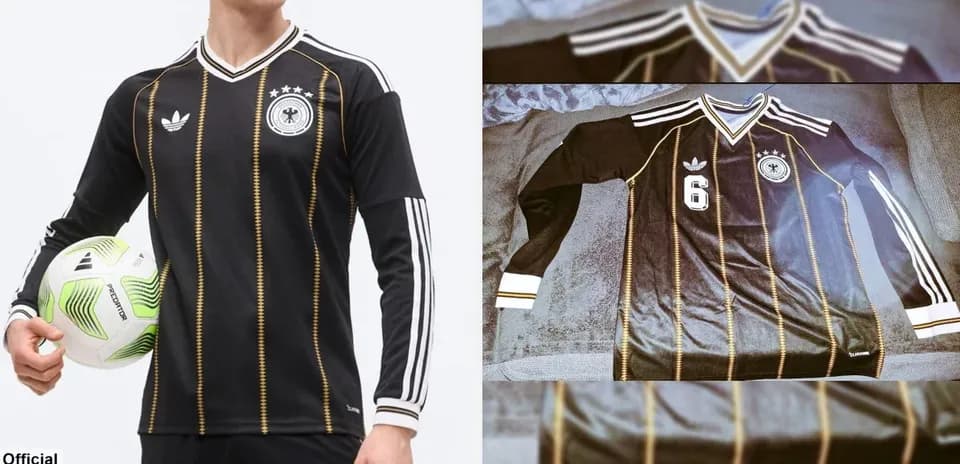 Camisa de fútbol negra de Alemania con balón