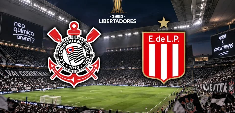 Estadio con logos de Corinthians y Estudiantes