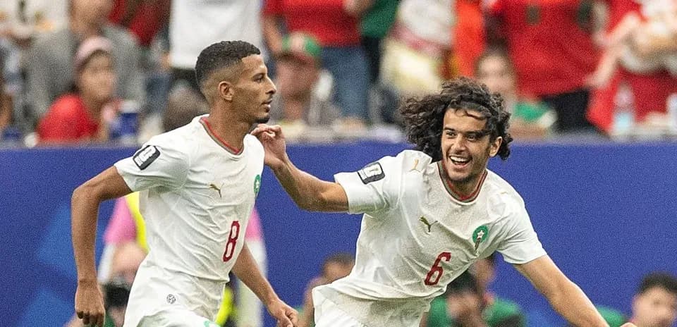 Jugadores de Marruecos celebrando un gol durante partido