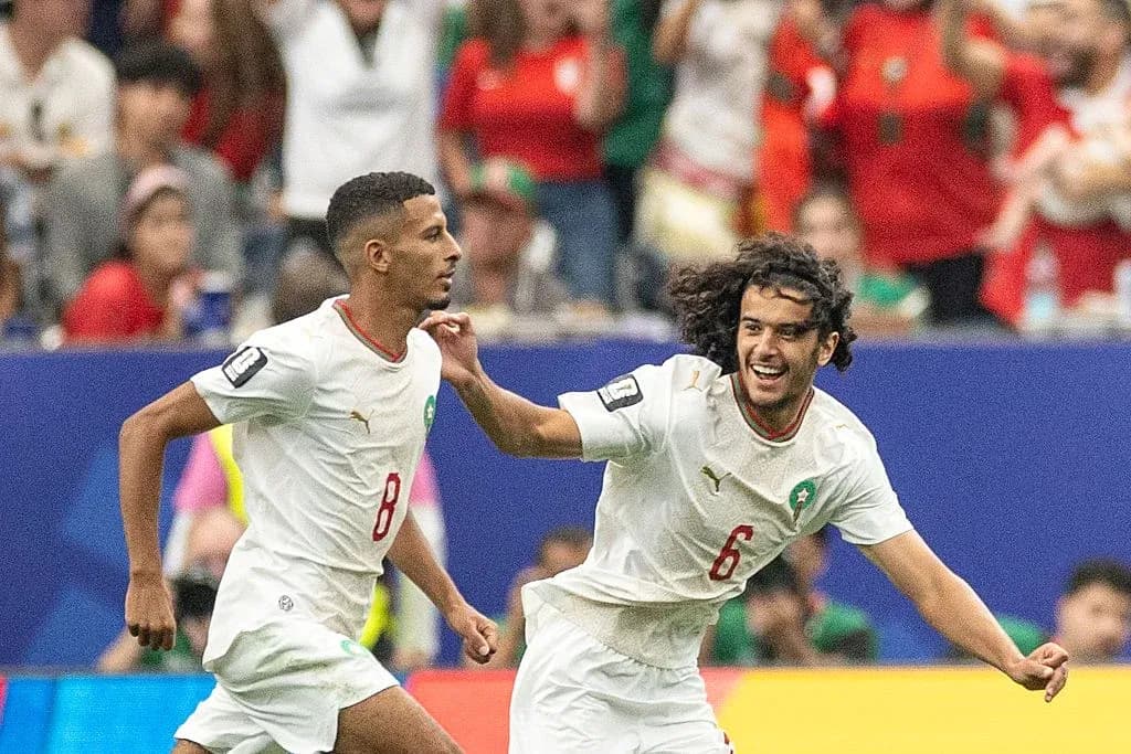 Jugadores de Marruecos celebrando un gol durante partido