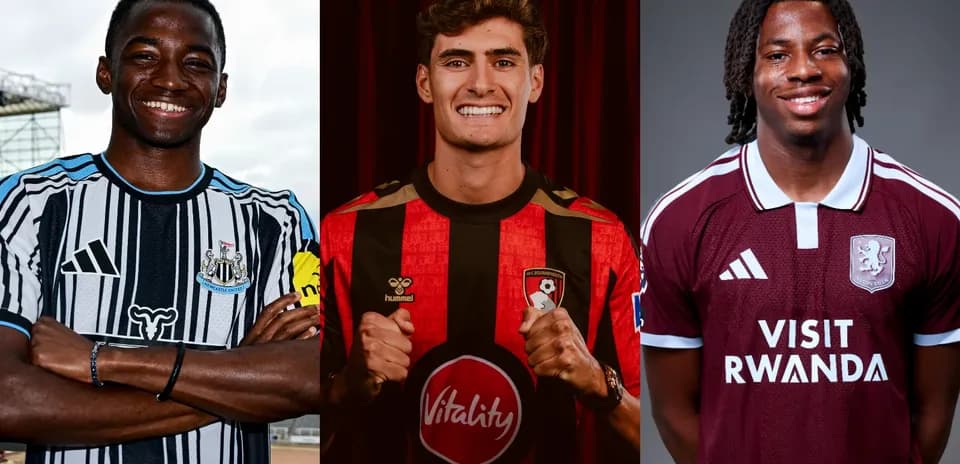 Tres jugadores de fútbol en camisetas de clubes