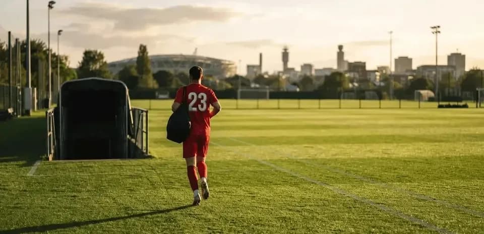 Jugador saliendo del túnel con bolsa en mano