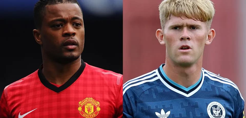 Jugadores de fútbol en camisetas de Manchester United y Newcastle