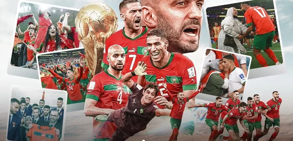 Jugadores de Marruecos celebrando el éxito en el Mundial