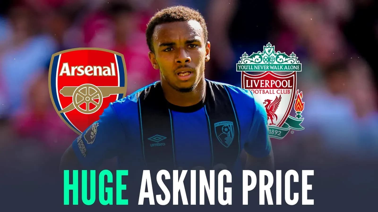 Jugador de Bournemouth con escudos de Arsenal y Liverpool