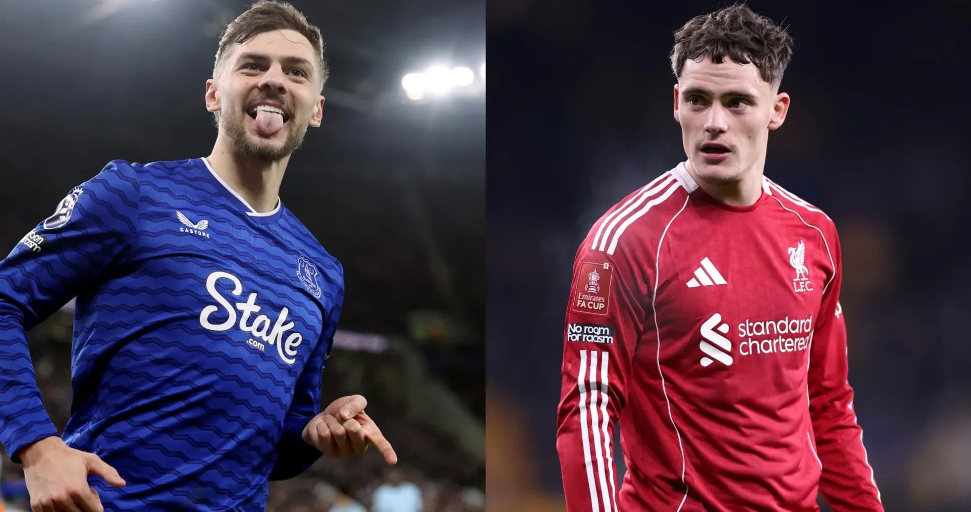 Jugadores de Everton y Liverpool celebrando