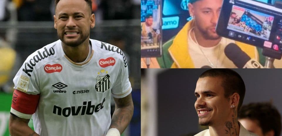 Neymar jugando y siendo entrevistado, con otro hombre