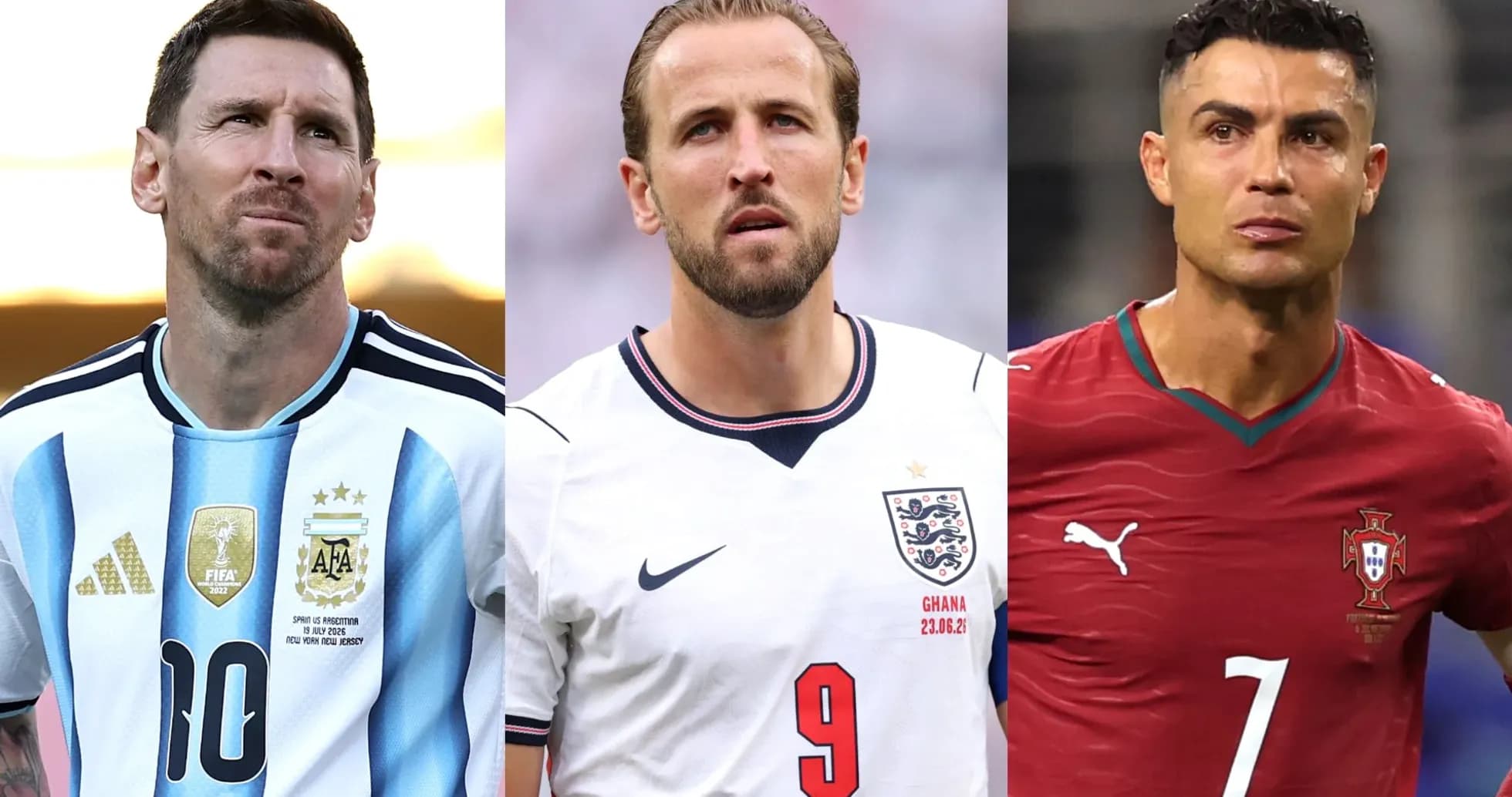 Lionel Messi, Harry Kane y Cristiano Ronaldo en retratos