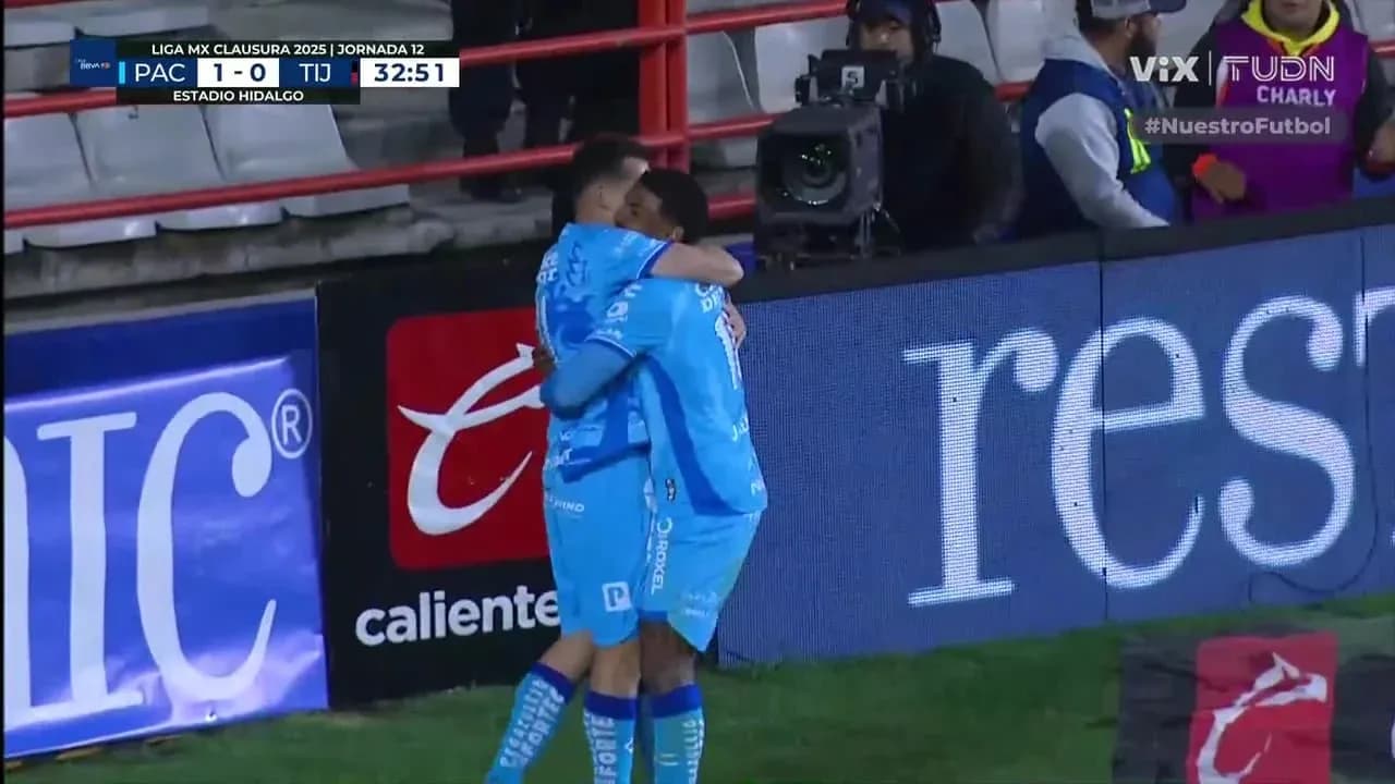 Jugadores de Pachuca celebrando un gol