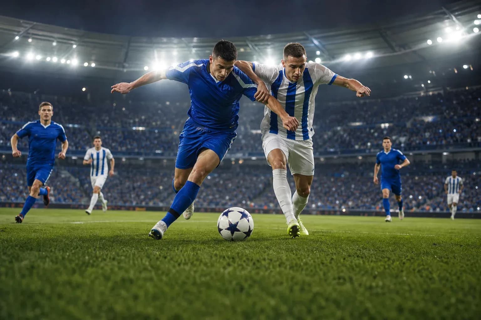 Jugadores luchando por el balón en el partido