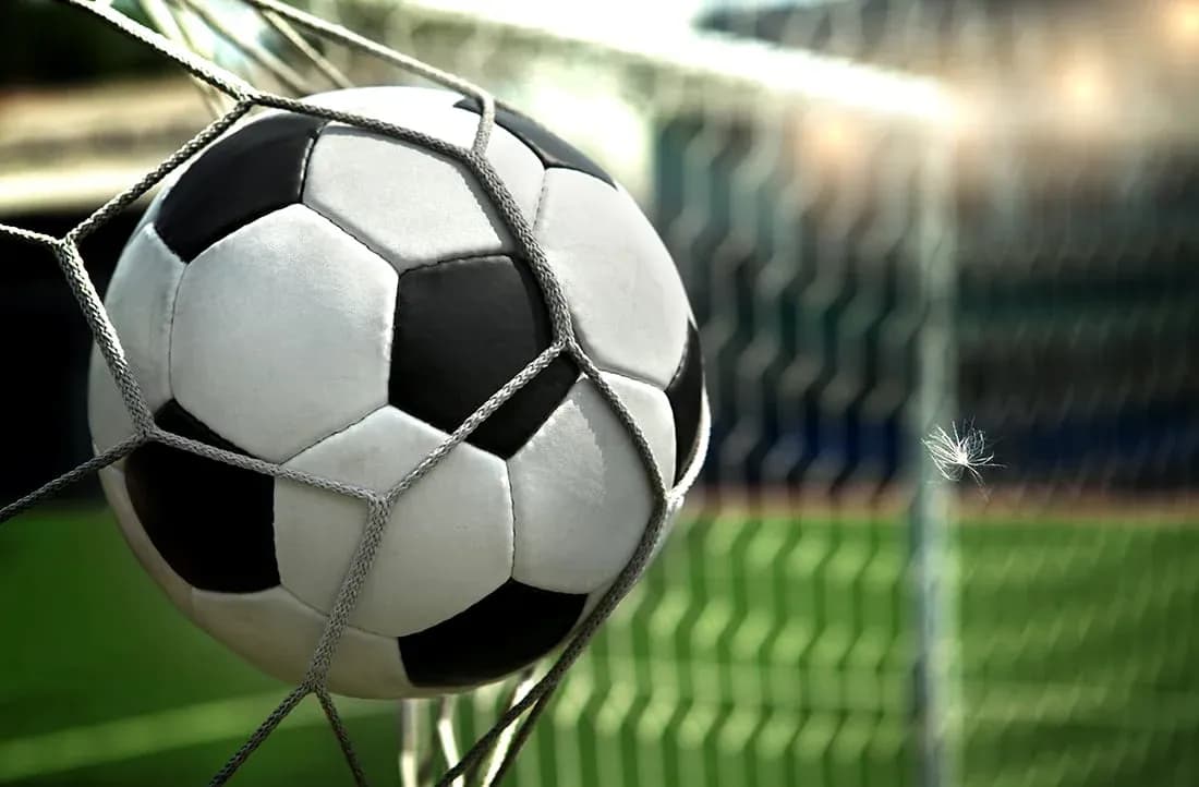 Balón de fútbol dentro de la red de la portería