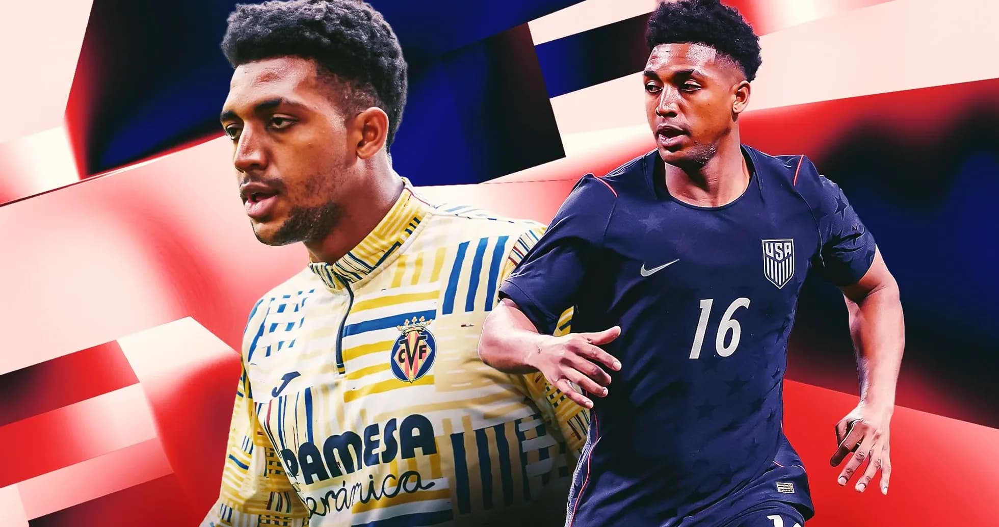 Jugadores de fútbol en acción con fondo gráfico