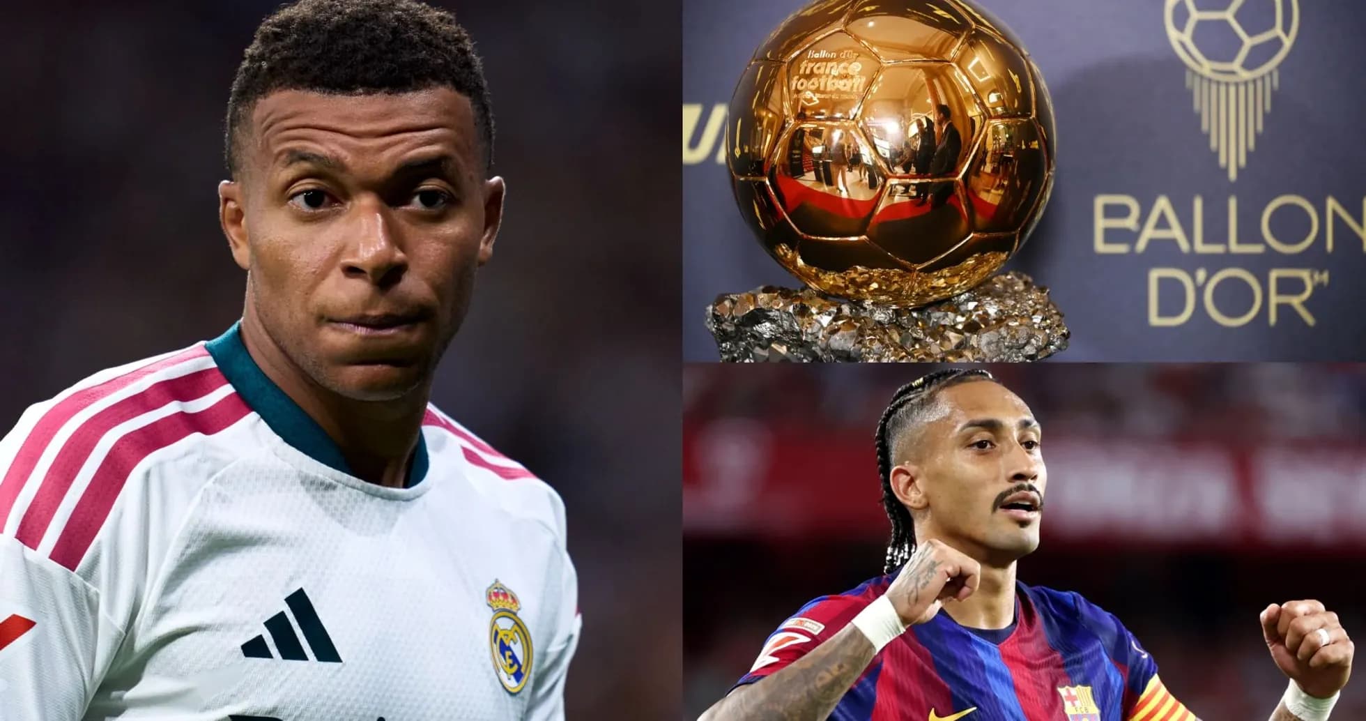 Kylian Mbappé and player celebrating near Ballon d'Or