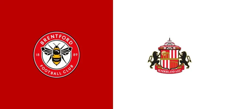 Logos de Brentford y Sunderland en fondo rojo y blanco