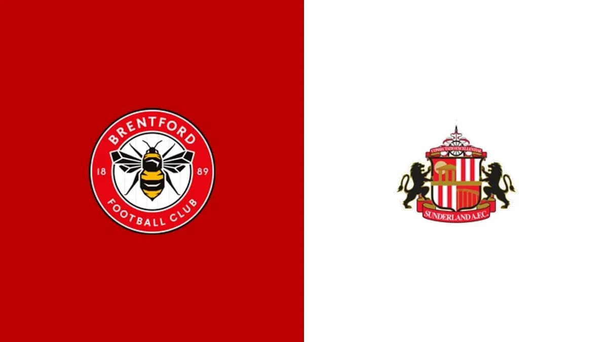 Logos de Brentford y Sunderland en fondo rojo y blanco
