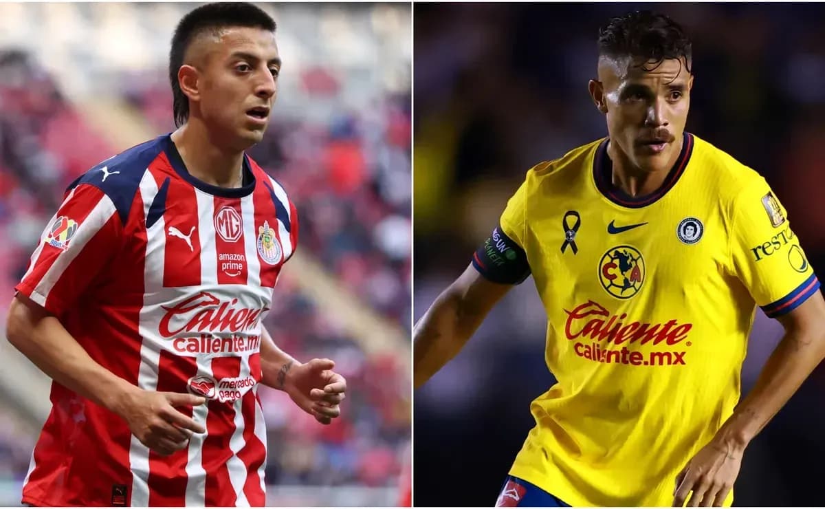 Jugadores de Chivas y Club América en acción