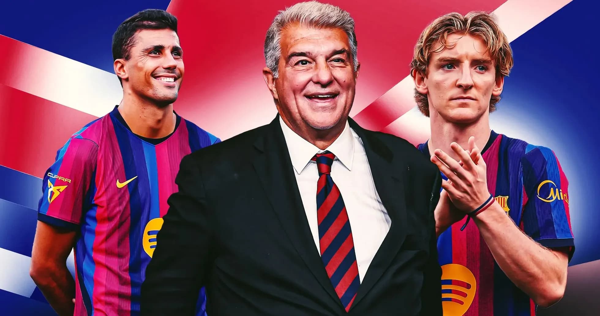 Jugadores y presidente del FC Barcelona en fondo colorido