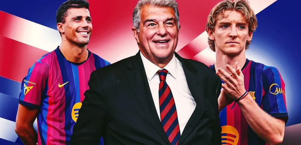 Jugadores y presidente del FC Barcelona en fondo colorido