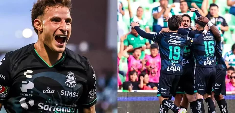 Jugadores de Santos Laguna celebrando un gol