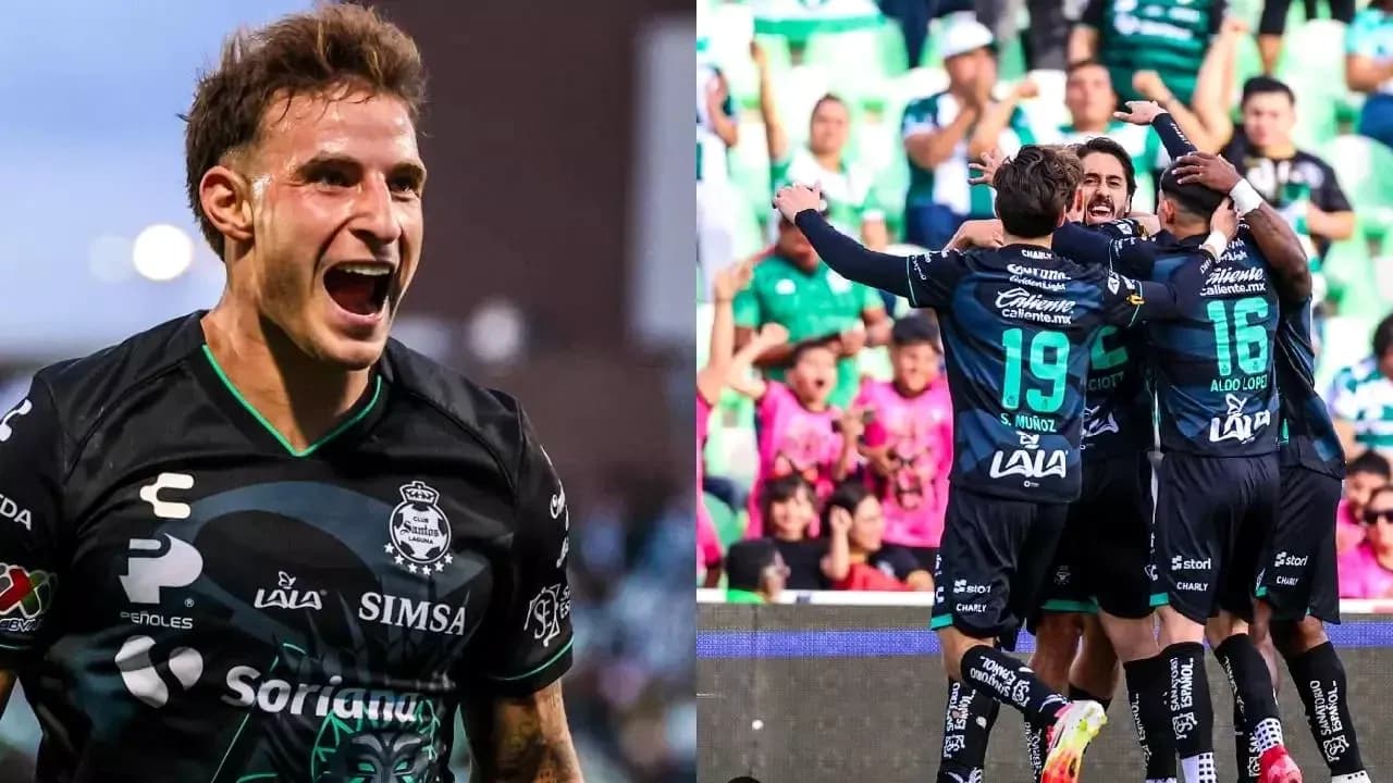 Jugadores de Santos Laguna celebrando un gol