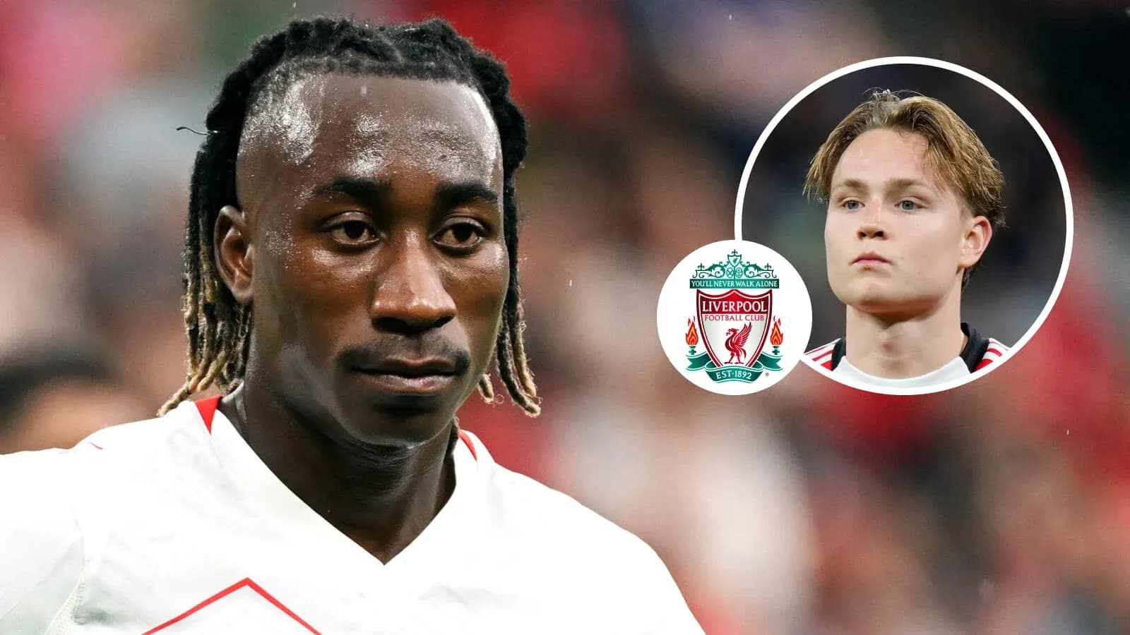 Jugador en primer plano con logo de Liverpool