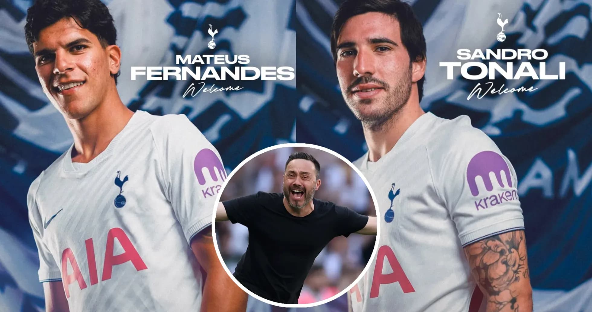 Mateus Fernandes y Sandro Tonali con camisetas de Tottenham