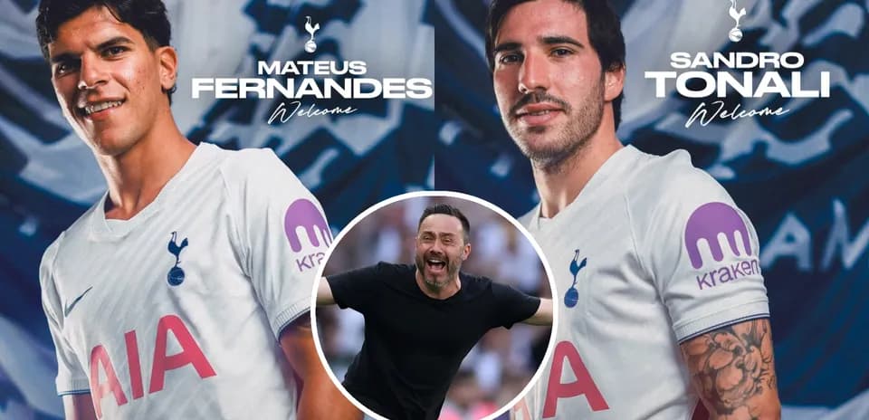 Mateus Fernandes y Sandro Tonali con camisetas de Tottenham