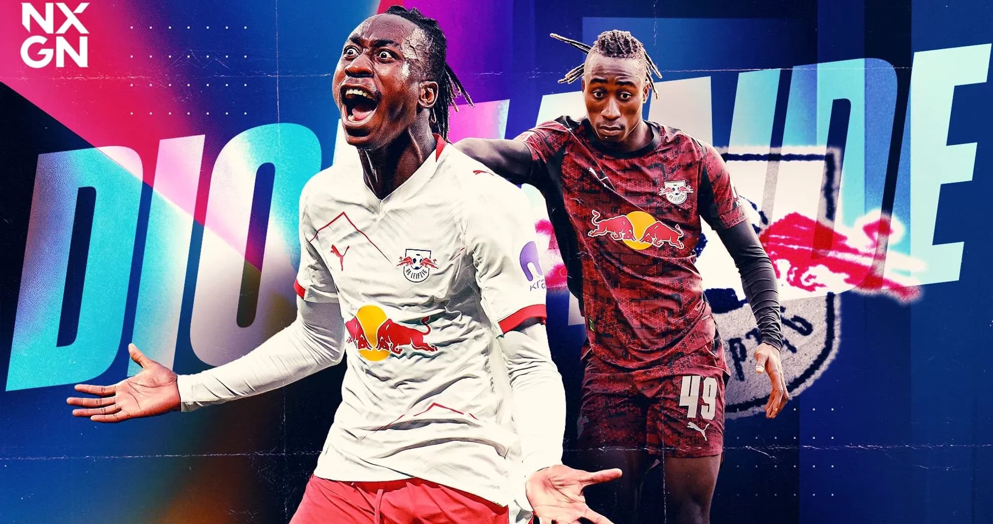 Diohane en uniforme de RB Leipzig celebrando