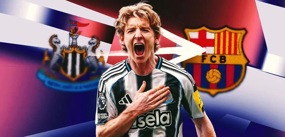 Jugador de Newcastle celebrando con escudos de equipos