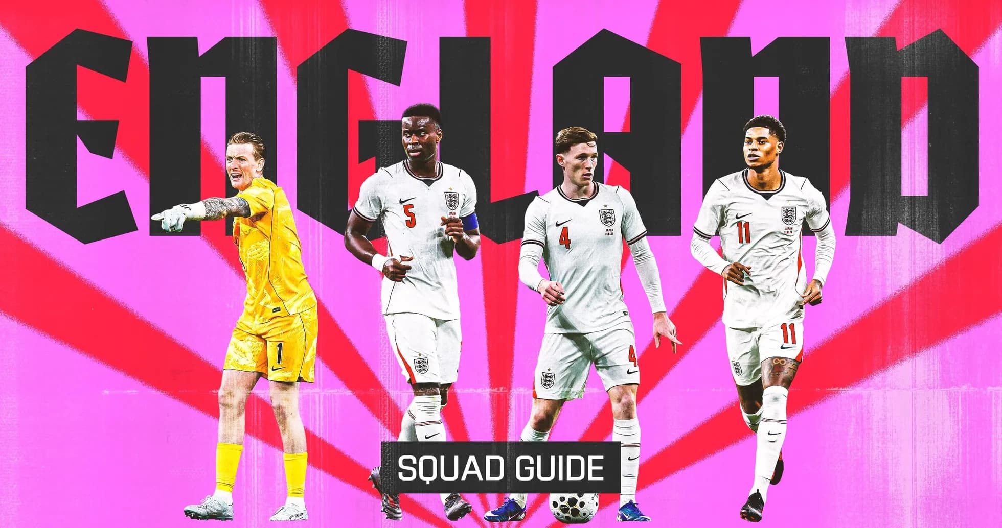 Cuatro jugadores de Inglaterra en fondo colorido
