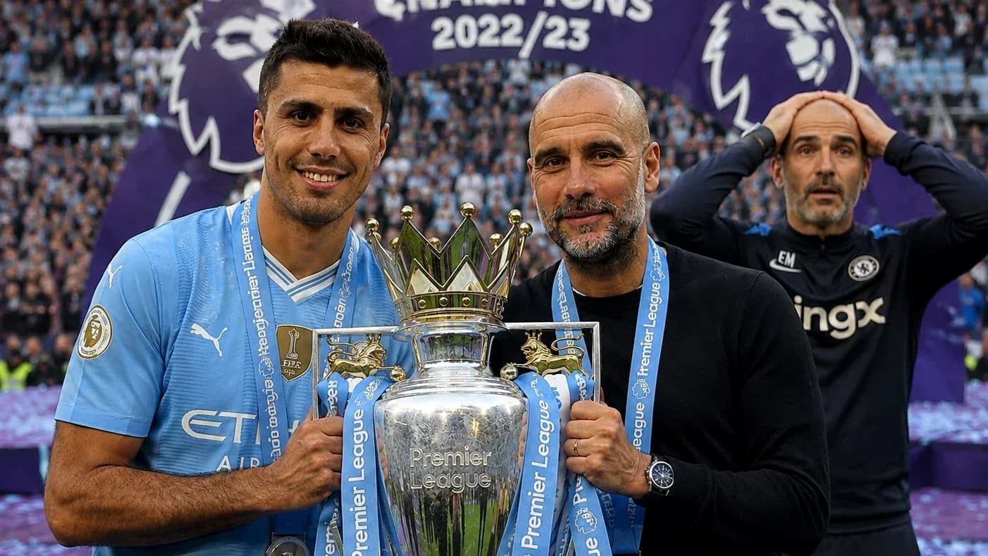 Jugadores de Manchester City celebrando el trofeo Premier League