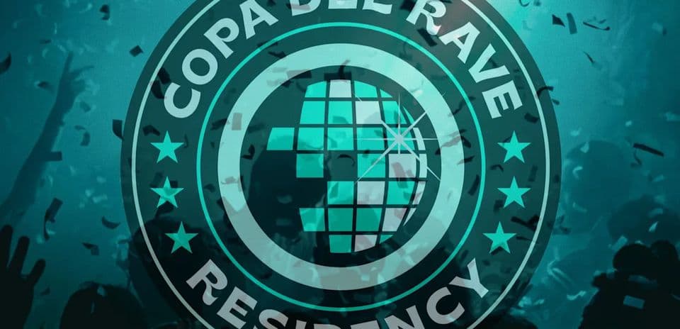 Logotipo de Copa del Rave con fondo festivo