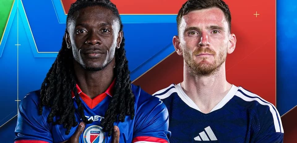 Jugadores de Haití y Escocia en el Mundial