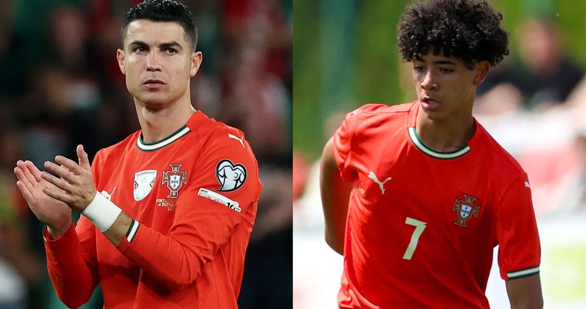 Dos jugadores de Portugal en uniforme naranja