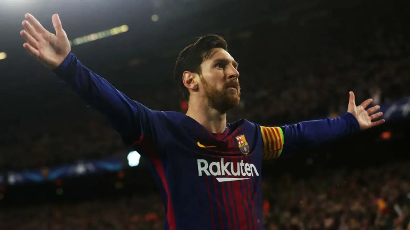 Lionel Messi celebrando un gol en el Camp Nou