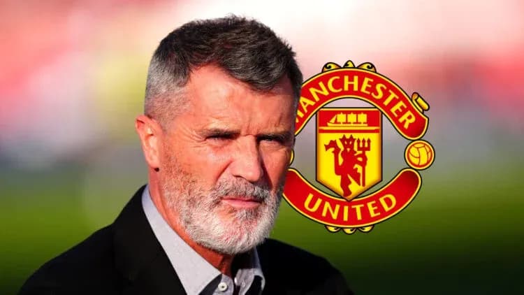Hombre con barba frente al logo de Manchester United
