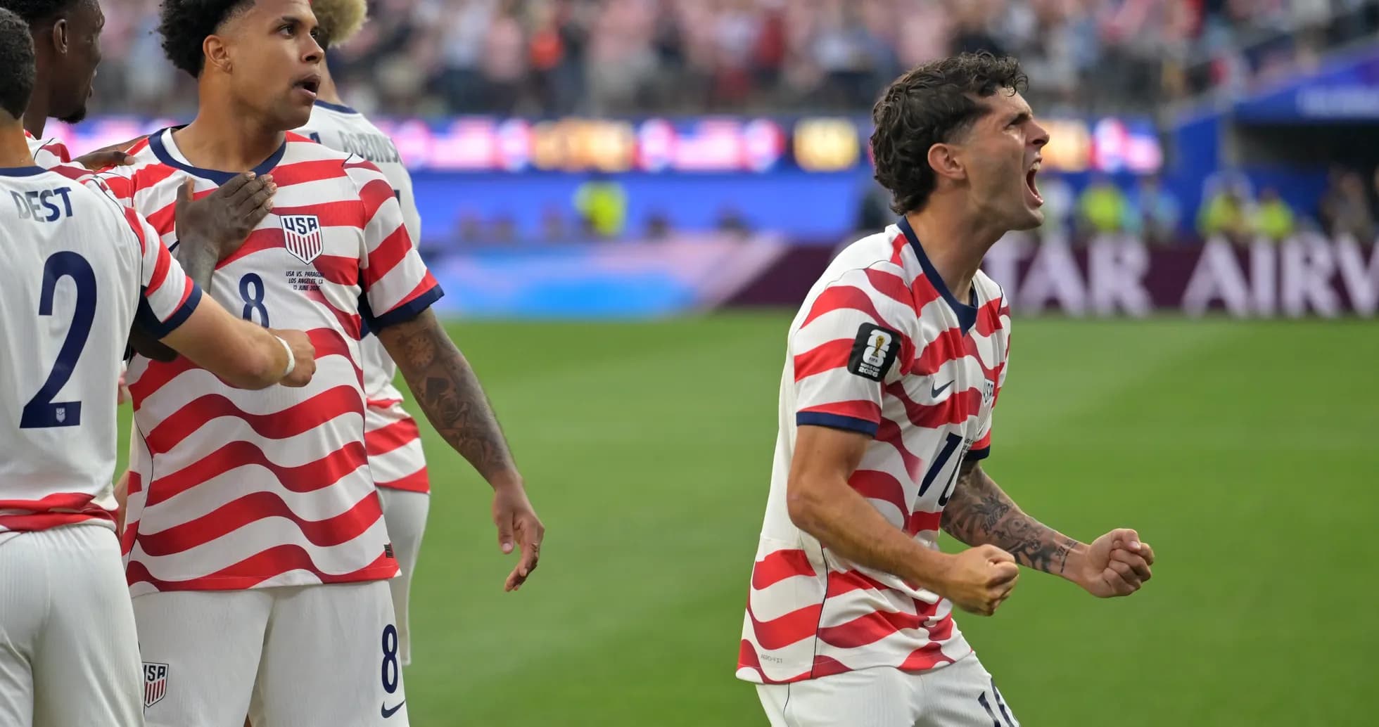 Jugadores de Estados Unidos celebrando un gol