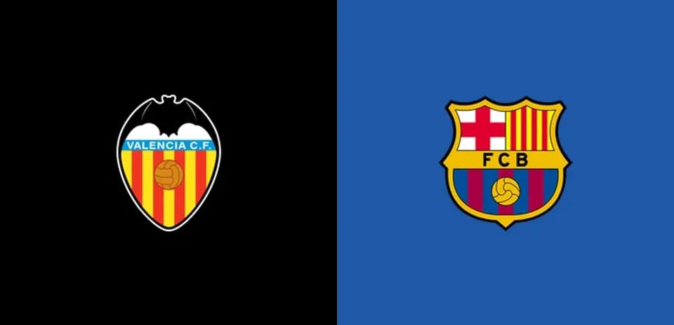 Logos de Valencia CF y FC Barcelona en fondo contrastante