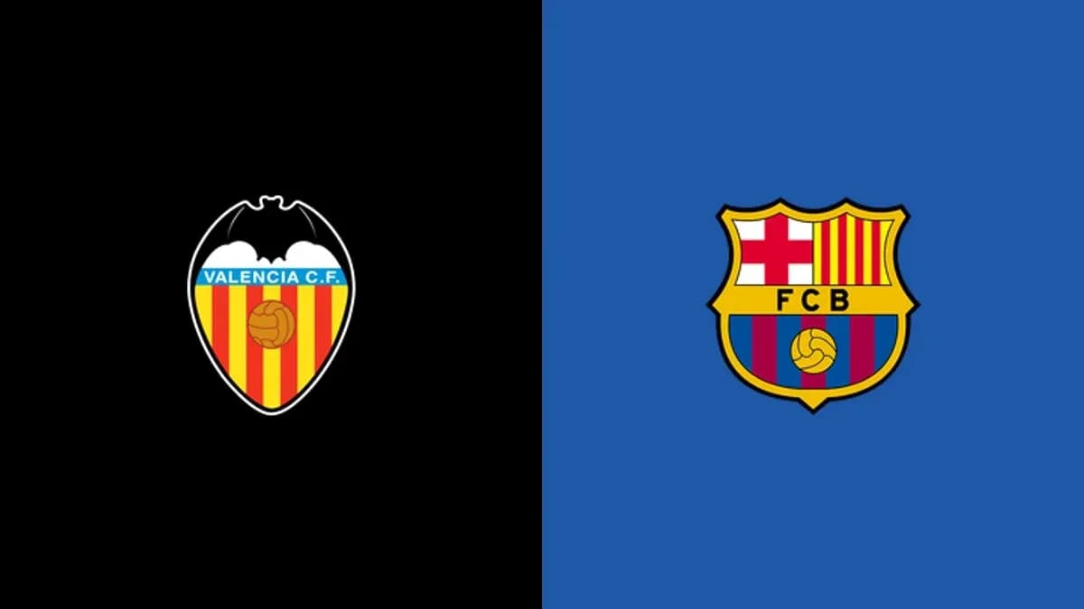 Logos de Valencia CF y FC Barcelona en fondo contrastante