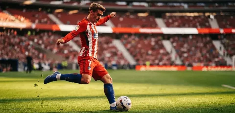 Jugador del Atlético de Madrid chutando el balón