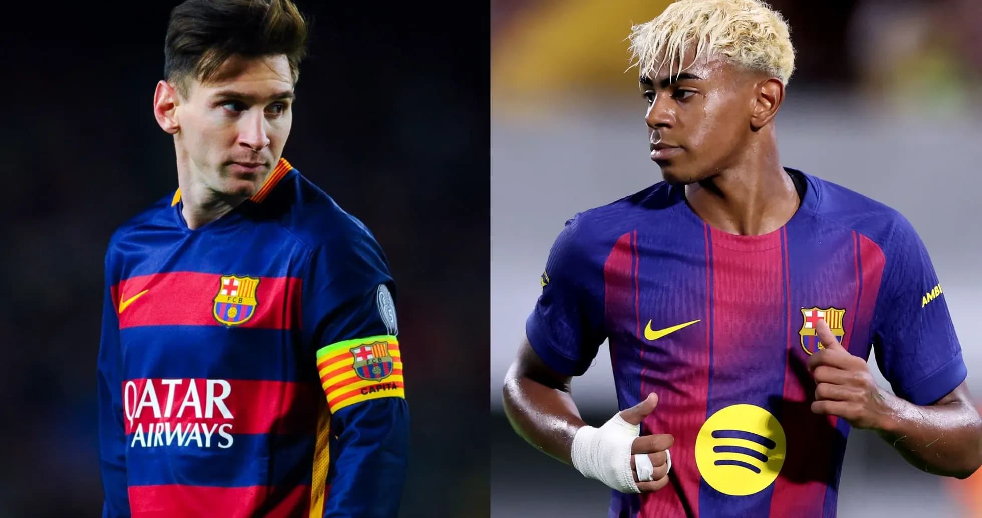 Dos jugadores de Barcelona en sus camisetas de equipo