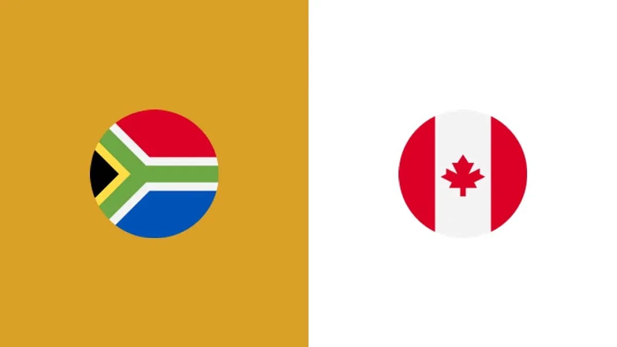 Banderas de Sudáfrica y Canadá en fondo amarillo y blanco