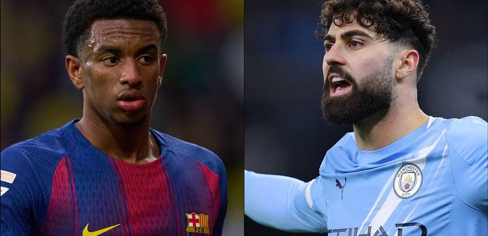 Jugadores de Barcelona y Manchester City en acción