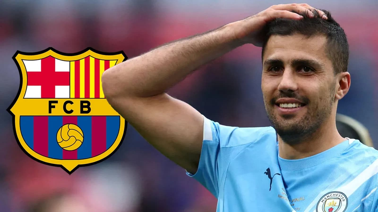 Jugador de Manchester City con logo del FC Barcelona