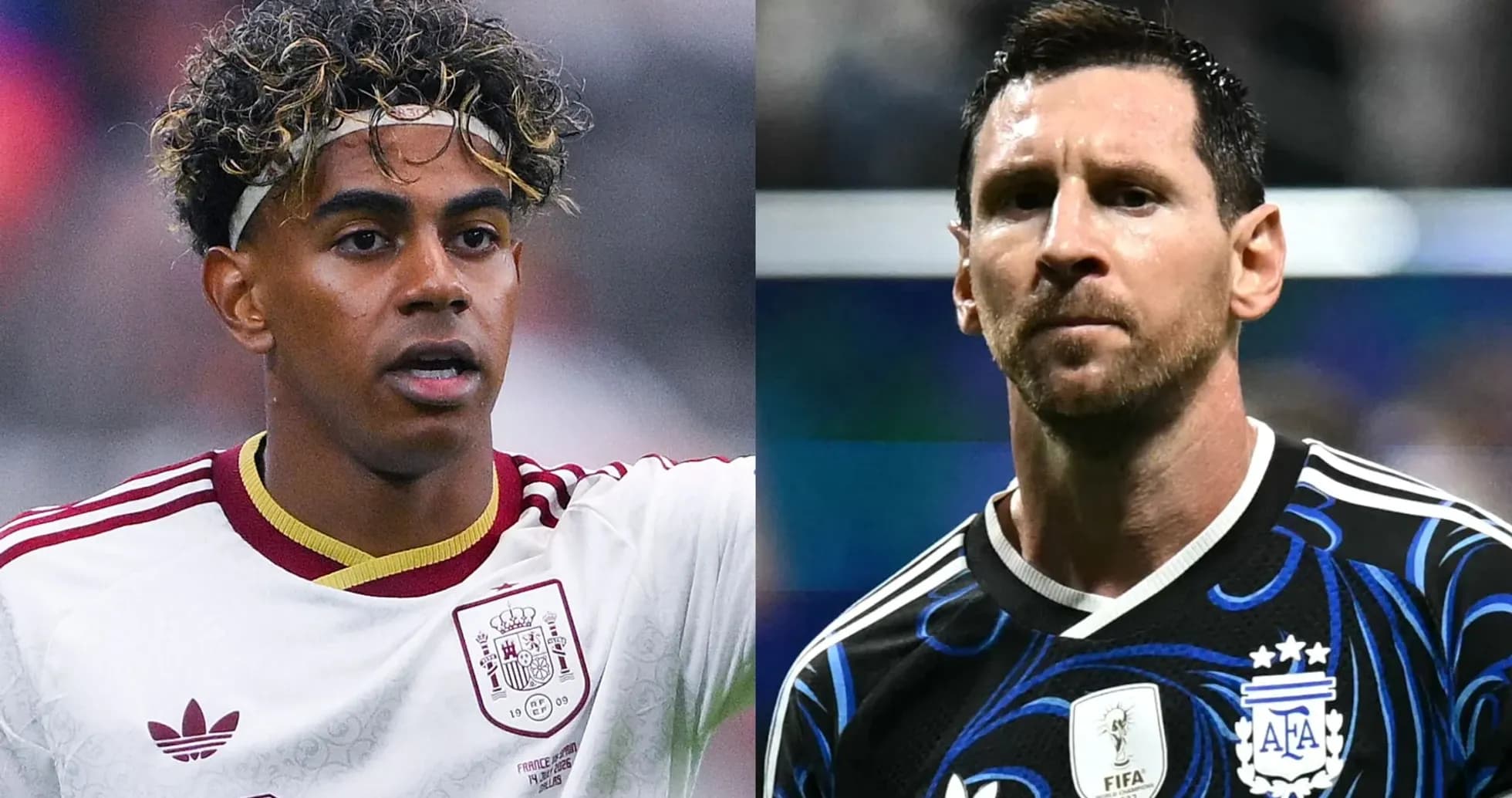 Jugadores de fútbol de España y Argentina en primer plano
