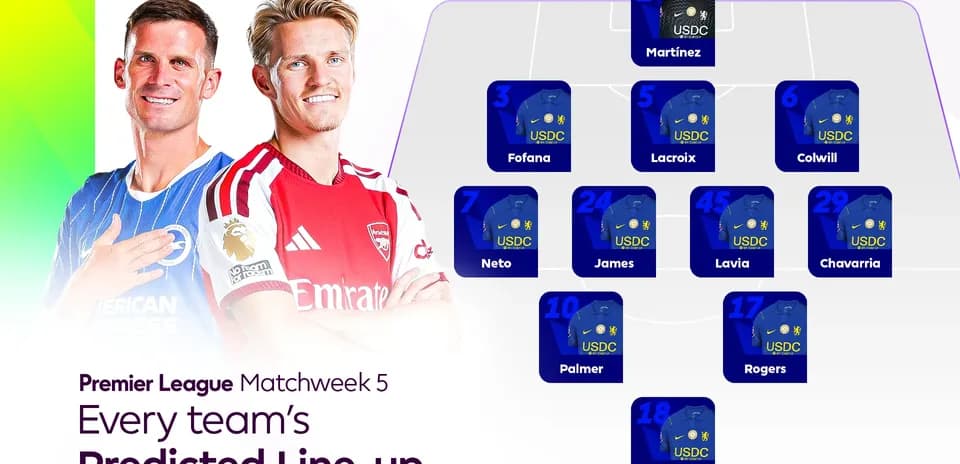 Jugadores de Brighton y Arsenal en alineación prevista